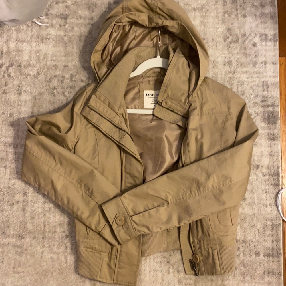 Beige bomber cargo jacket